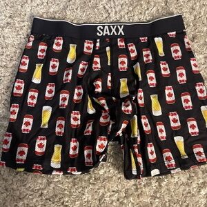 SAXX Men's Boxer Briefs with Beer Can and Maple Leaf Print